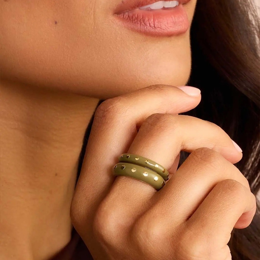 Gorjana New Size 9 Asher Rings Sage Green Color Enamel and 18K Gold Plated Brass - Picture 2 of 5